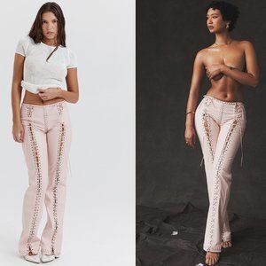 HOUSE OF CB 'Elliot' Peach Vegan Leather Lace Up Trousers NWOT